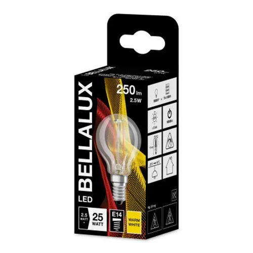Bellalux LED Filament Leuchtmittel Tropfen 2,5W =25W E14 klar 827 warmweiß 2700K 2