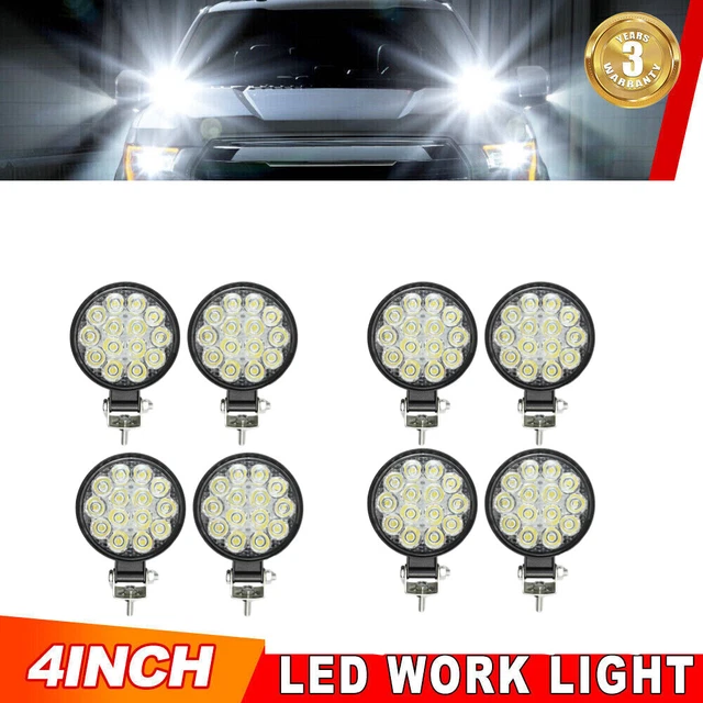 8Pcs 4'' 48W Square LED Work Aid Lights Off Road SUV Car Truck ATV Forklift Boat