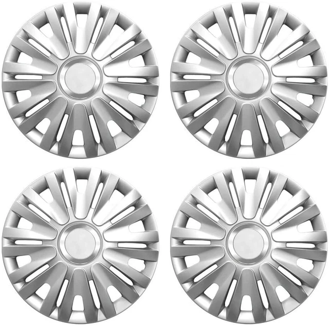 Copriruote 14" Coprimozzo Copri Reali in Plastica Set di 4 Inserto Argento Adattabilità Specifica