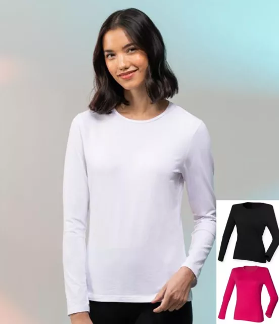 Ladies long sleeve Stretch Cotton T-shirt Women's Crew Neck Top SK111 SKINNIFIT