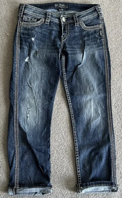 Silver Twisted Capri Jeans Women's Size 26 Distressed Medium Wash Denim
