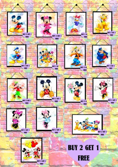 BUY 2 GET 1 FREE DISNEY MICKEY, MINNIE MOUSE DONALD GOOFY AND FRIENDS Print A4