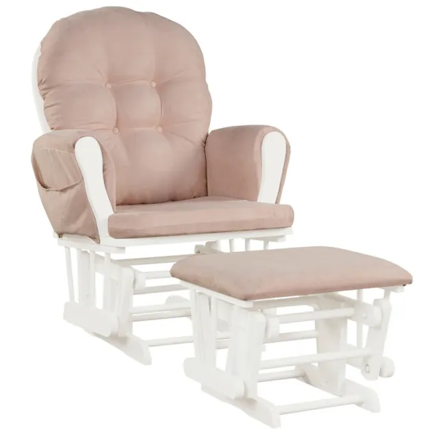 Baby Nursery Relax Rocker Rocking Chair Glider & Ottoman Set w/ Cushion Pink