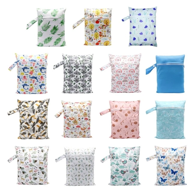 Baby Diaper Bag Cartoon Print Wet Dry Nappy Zipper Handbag Stroller Carry Pack