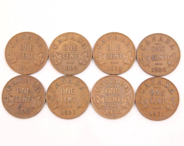 Canada key date cents 1922 1923 1924 1925 1926 1927 1930 1931 VG 8-coins (3)