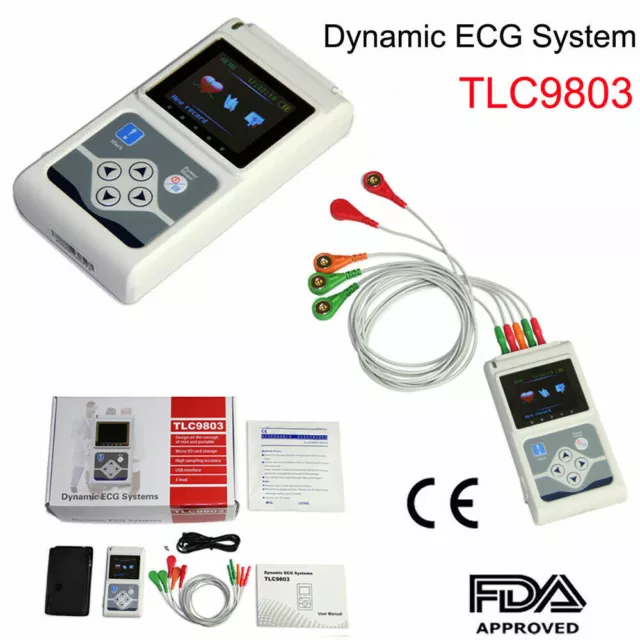 TLC5007 24 Hours Dynamic ECG Holter EKG Monitor 3 Channel Recorder USB Software
