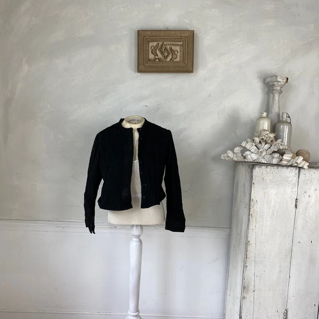 Antique French Black bodice Brushed Cotton victorian blouse early 1900s bodice