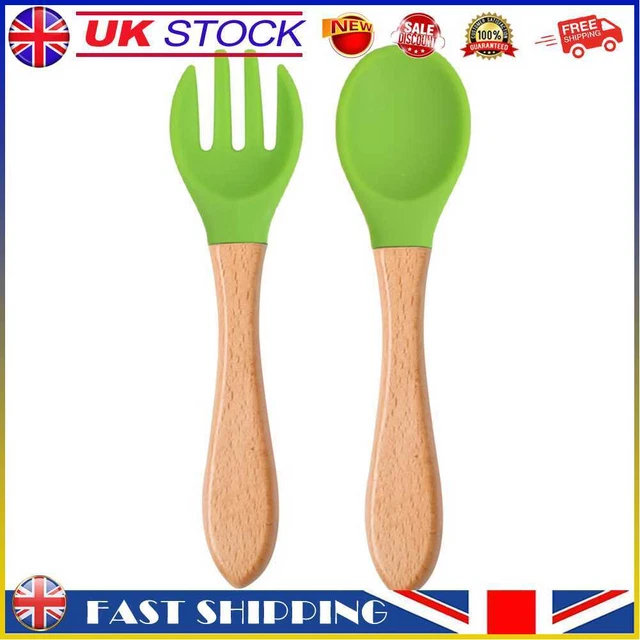 Baby Wooden Silicone Feeding Spoon Toddlers BPA-free Tableware (7) #gib