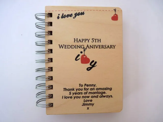 Cadeau personnalisé 5e anniversaire de mariage cahier en bois - bois traditionnel