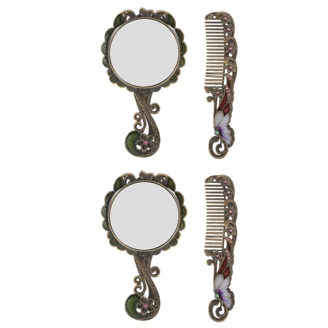 2 Sätze kompakt klein elegant zart Metallspiegel Kamm Pro Frauen