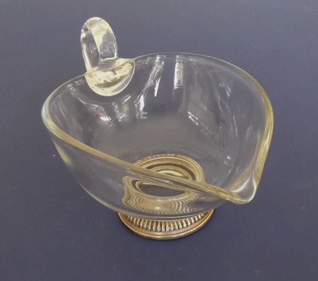 Mid Century Duncan Miller Glass Sauce or Gravy Boat with a Sterling Silver Base