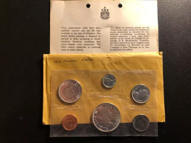 1964 Canadian Proof-Like Uncirculated MINT 6 Coin Set in its ORIGINAL Envelope