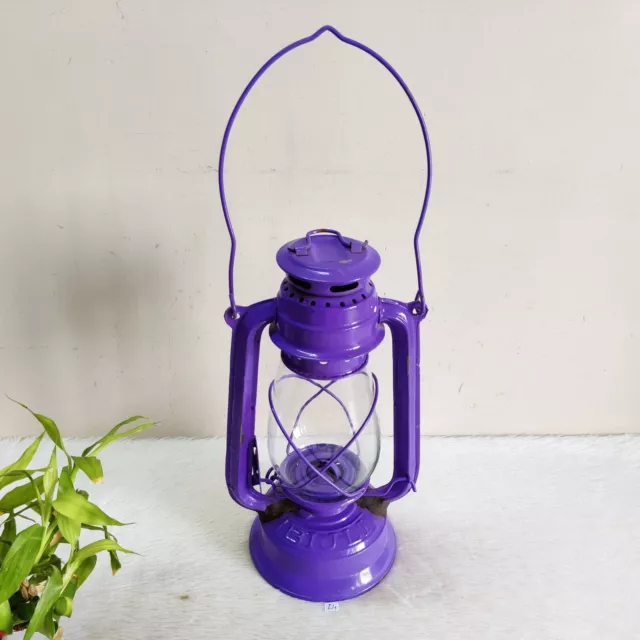 Vintage Bijli Brand Purple Hurricane Lantern Old Decorative Collectible Rare LN1