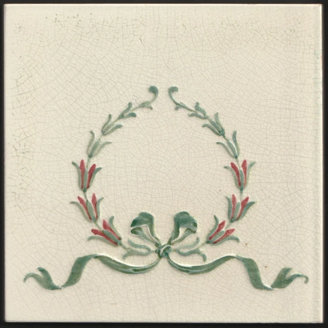 Antique Edwardian Ceramic Embossed Neo Classical Floral Tile Pilkington c. 1905