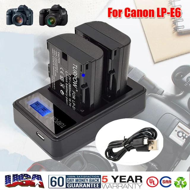 2X LP-E6 LP-E6N Battery + DUAL Charger for Canon EOS 60D, 70D, 80D, Mark II III