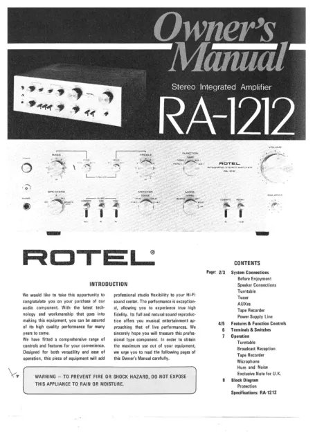 Bedienungsanleitung-Operating Istruzioni per Rotel RA-1212