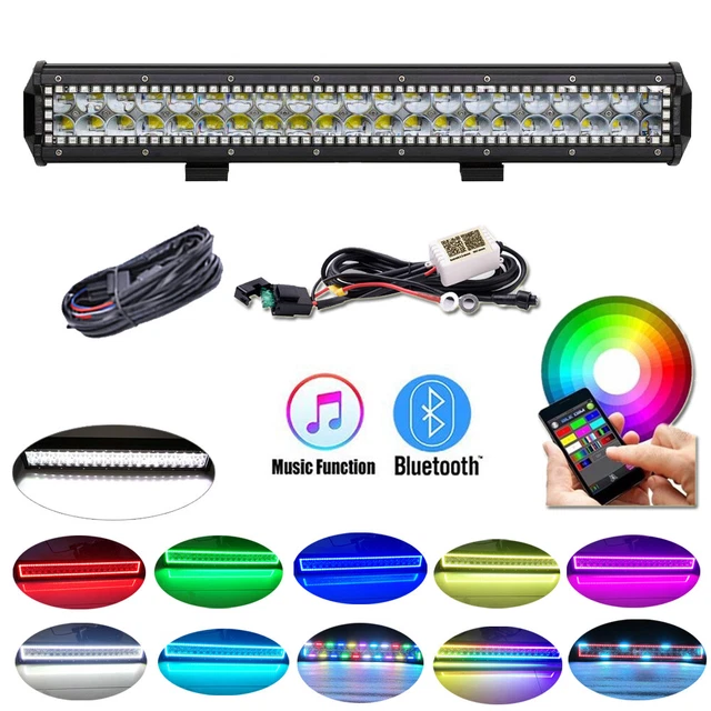 20& INCH OFF-ROAD LED Light Bar with RGB Halo Ring Chasing & Bluetooth ...