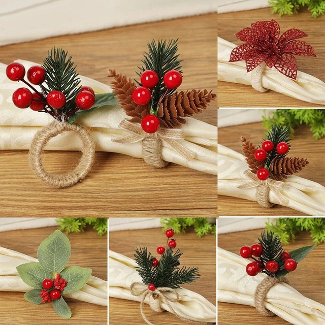 Soporte para servilletas baya de simulación conos de pino anillos de servilleta de Navidad soporte