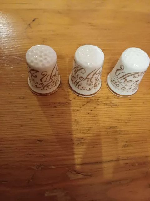 We Have Here 3no Lovely Theodore Paul Ceramic China Thimbles With Nice Proverbs