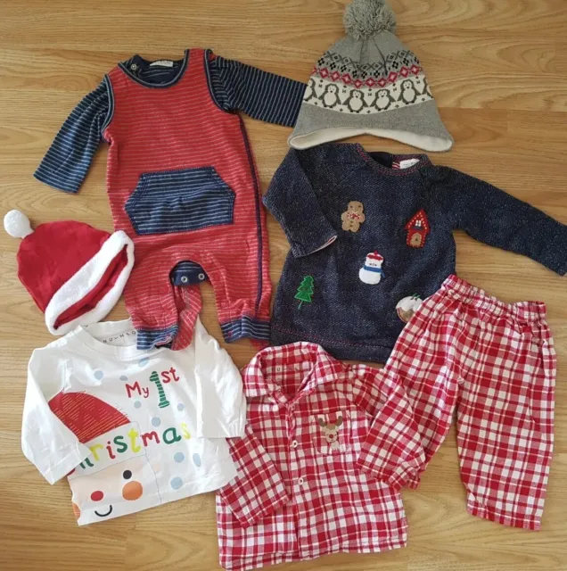 Baby Boys Christmas Clothes Bundle 💙🎄3-6 months Pjs Hats Romper NEXT vgc