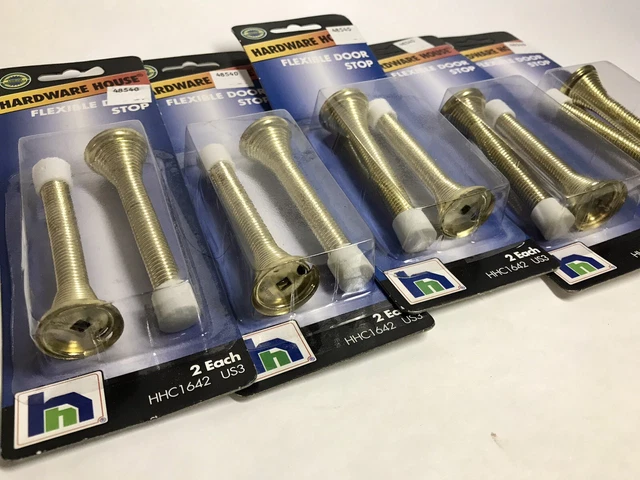 10 Flexible Spring Door Stops 3" Polished Brass Finish 5 Packs w/ 2ea. Hardware