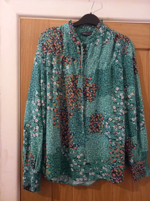 Ladies Size 10 Green Floral Marks And Spencer Blouse Longsleeve