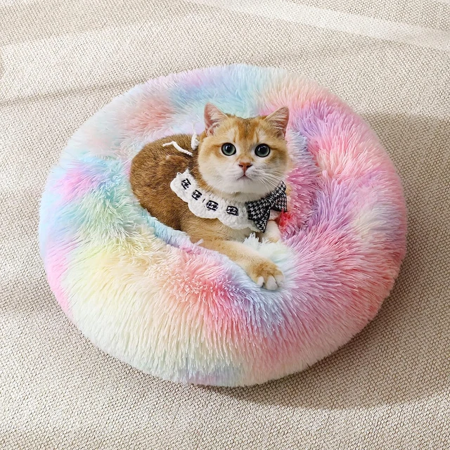 Anti-Anxiety Calming Donut Dog Cat Bed Soft Washable Slip-Resistant Bottom