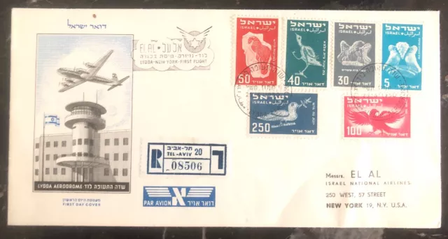 1950 Lydda Israel First Flight Airmail Cover FFC To New York USA