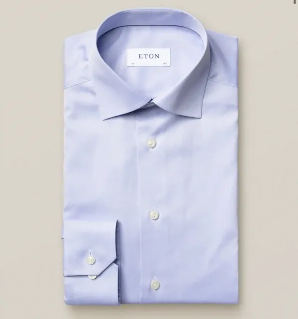 mens ETON light blue signature twill shirt contemporary fit size 44 #L1