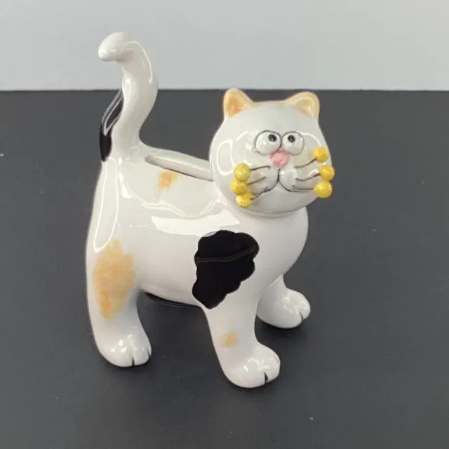 Ceramic Calico Cat Bank with Wire & Ceramic Whiskers 5.5" x 4.5" with Stopper