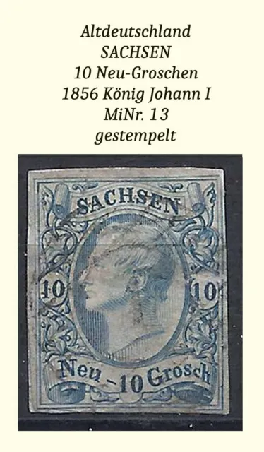 Altdeutschland Sachsen MiNr. 13 gestempelt, super geschnittenes Sammlerstück