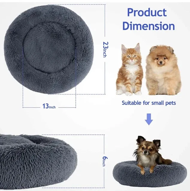 Donut Plush Pet Dog Cat Bed Fluffy Soft Warm Calming Bed Sleeping Kennel Nest 4
