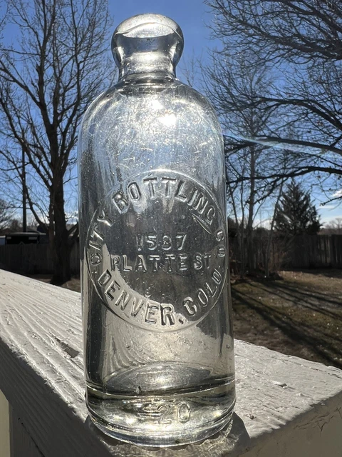 City Bottling Hutchinson Soda Bottle Embossed Denver Colorado 1537 Platte St
