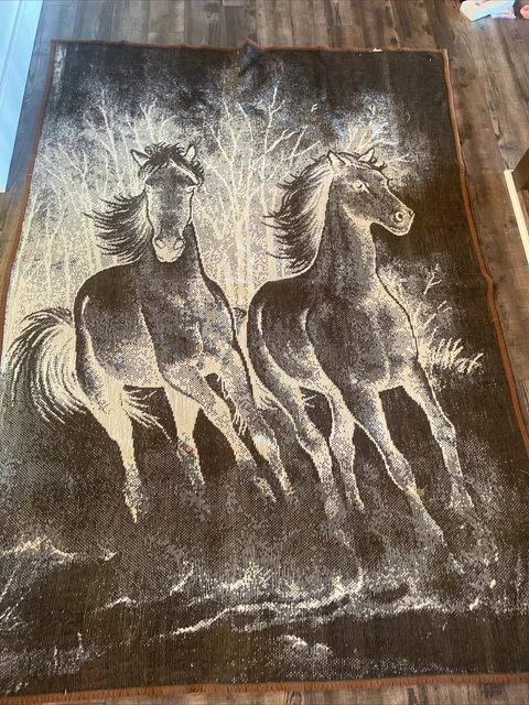 equestrian Running Horses brown beige soft Throw Blanket 54x89 reversible