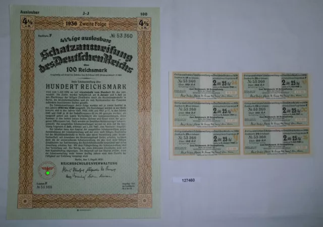 100 Reichsmark Schatzanweisung des Deutschen Reichs Berlin 3.8.1936 (127460)
