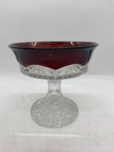 Vintage Indiana Glass Ruby Red Glass Diamond Point Candy Dish Compote Colby, Wis