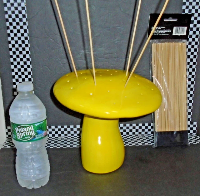 Vtg. 70's LARGE 8" Toadstool Ceramic  Glaze Art Pottery Yellow Mushroom COOL!
