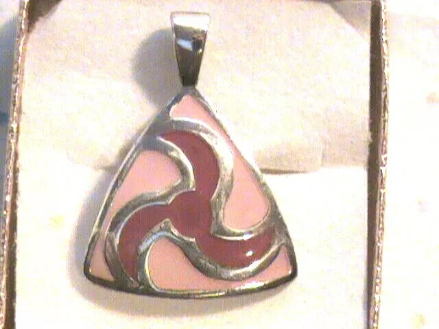 Lovely Retro 925 Sterling Silver, Enamel burgundy & pink Pendant (E42)