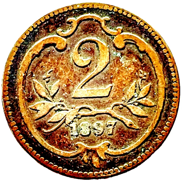 1897 Austria Coin 2 Heller KM# 2801 Europe Collectible Old Antique Foreign Money