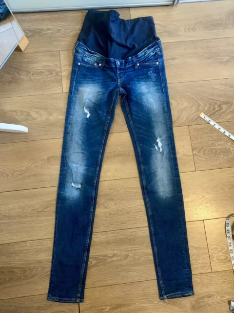 H&M Mama Maternity Blue Over Bump  Ripped Skinny Jeans Size 10 Eur 36