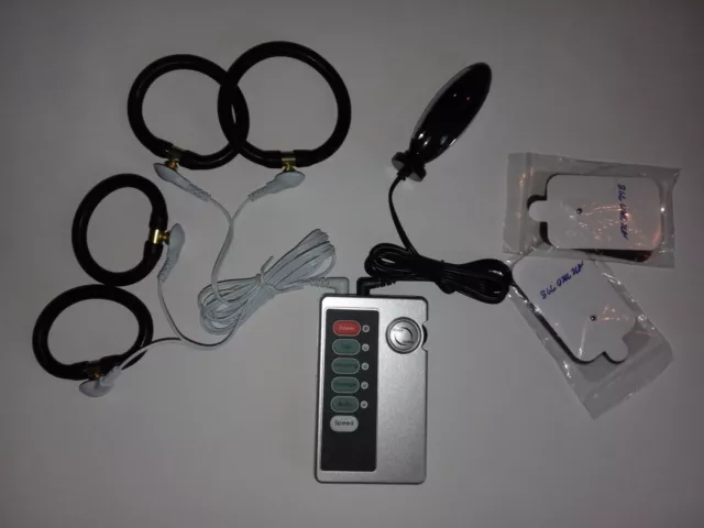 Estim Tens E-Stim Set With Control Unit + 4 X Conductive Rings And Bi Polar Plug