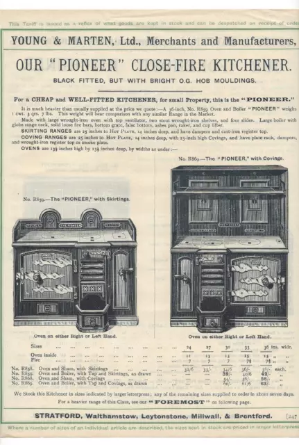 Vintage Architectural Advert Young and Marten Stratford Cast Kitchener Ranges