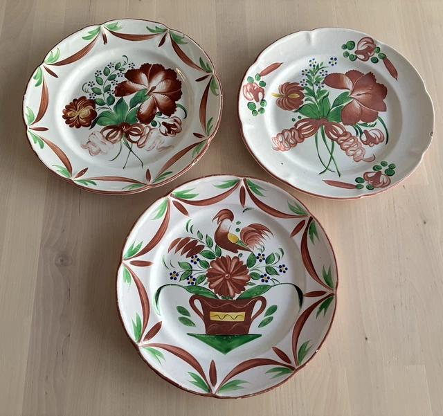 Lot De 3 Assiettes à Dessert Arcopal - Motif Fleurs Rose Et Orange - Occasion