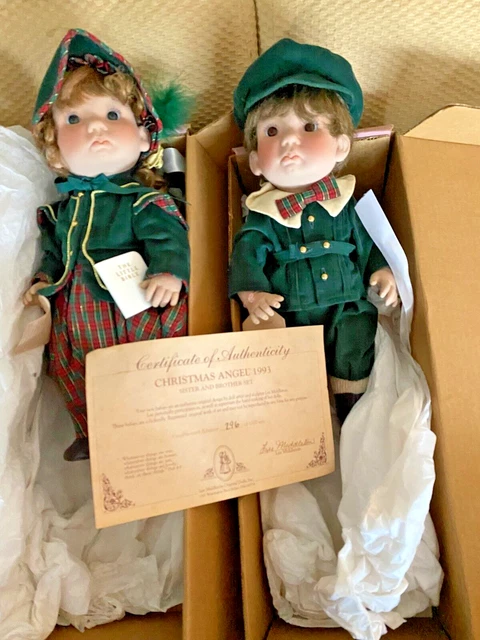 LEE MIDDLETON CHRISTMAS ANGEL 1993 Sister & Brother Set VINYL DOLLS NIB COA