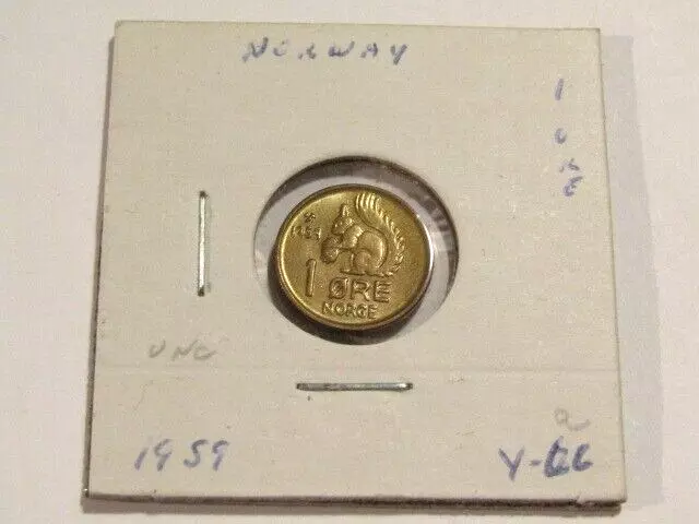 Norway 1959 1 Ore Bronze unc Coin Squirrel