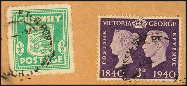 16474) Guernsey 1 Briefstück blaugrün smaragdgrün olivgrün 6 Briefstücke