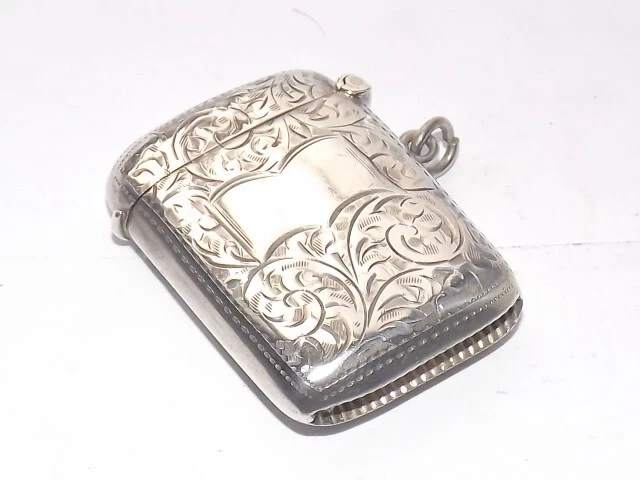 Antique George V Sterling Silver Vesta Case, Hallmarked Birmingham 1924