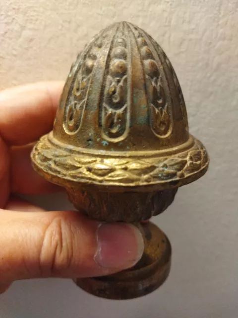 Deux Boules D’Escalier Anciennes En Bronze Laiton – Embouts De Rideaux Vintage 40-60