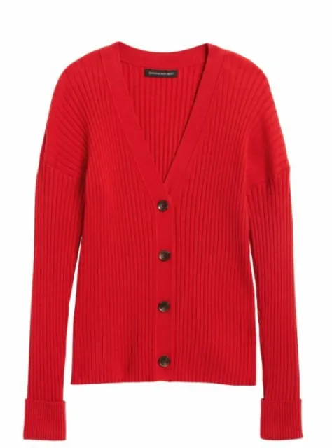 New Banana Republic Red Long Sleeve V-neck Ribbed Knit Boxy Cardigan Sweater XL
