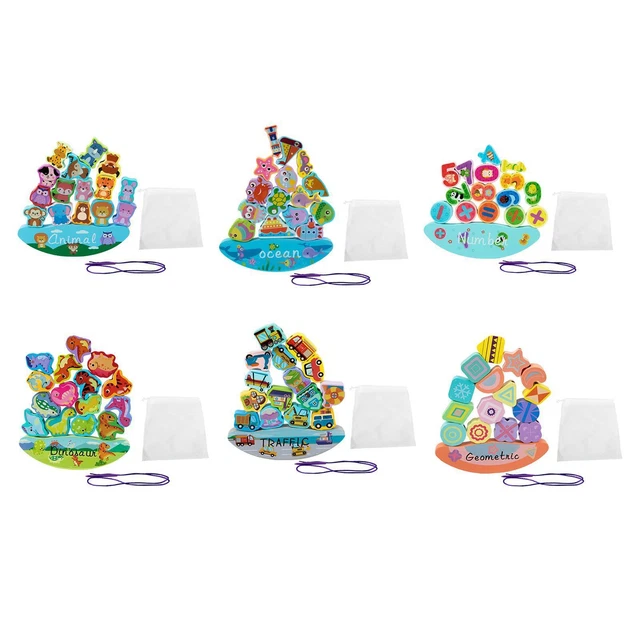 Bloc d'équilibre en bois, perles de laçage, jouets à empiler, Puzzle, jouets